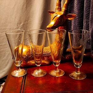 Princess House Vintage Stem cut Etched Pilsner 8 oz glasses - Set of 4